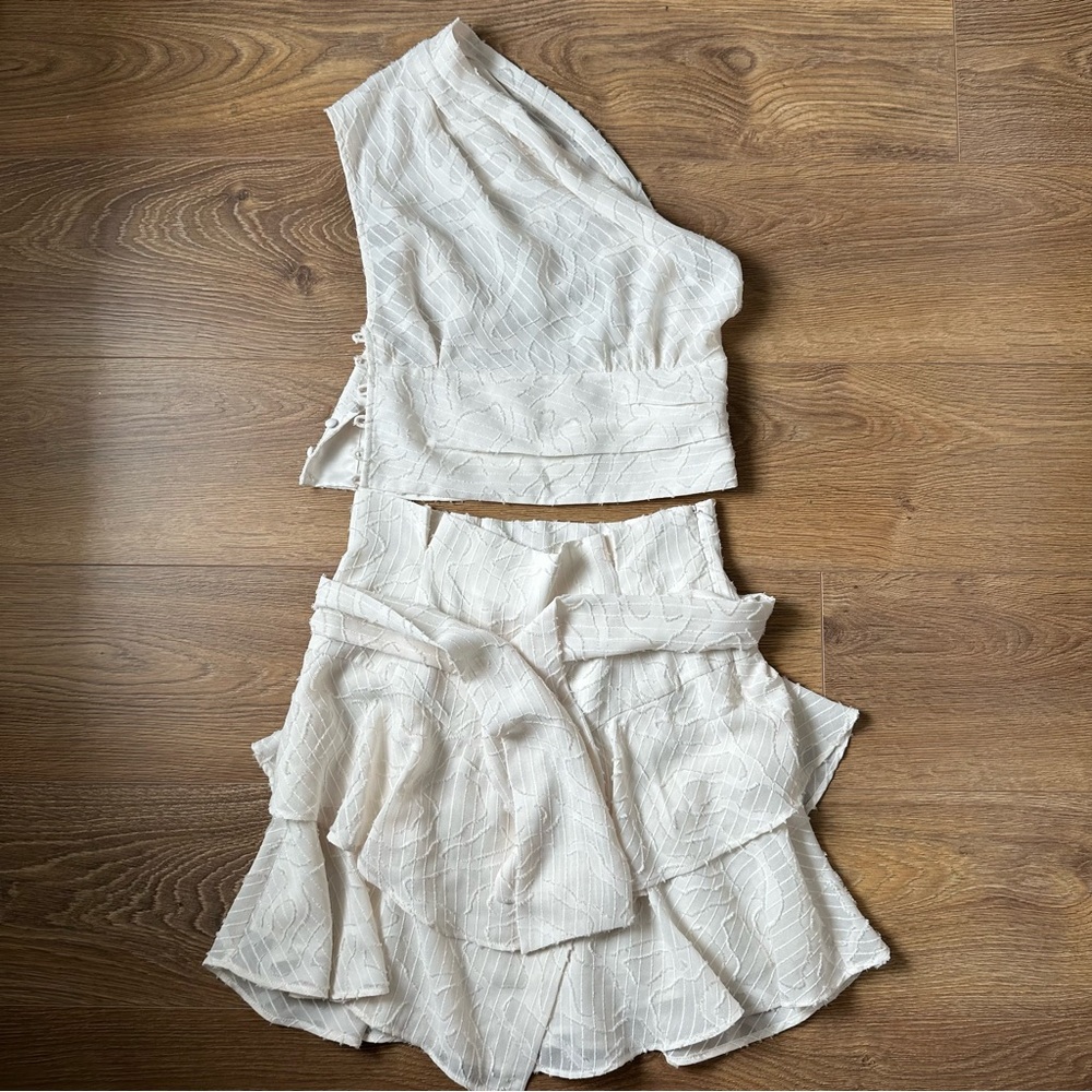 IRO Off-White Textured Set - One Shoulder Top and Flowy Skirt Size Small